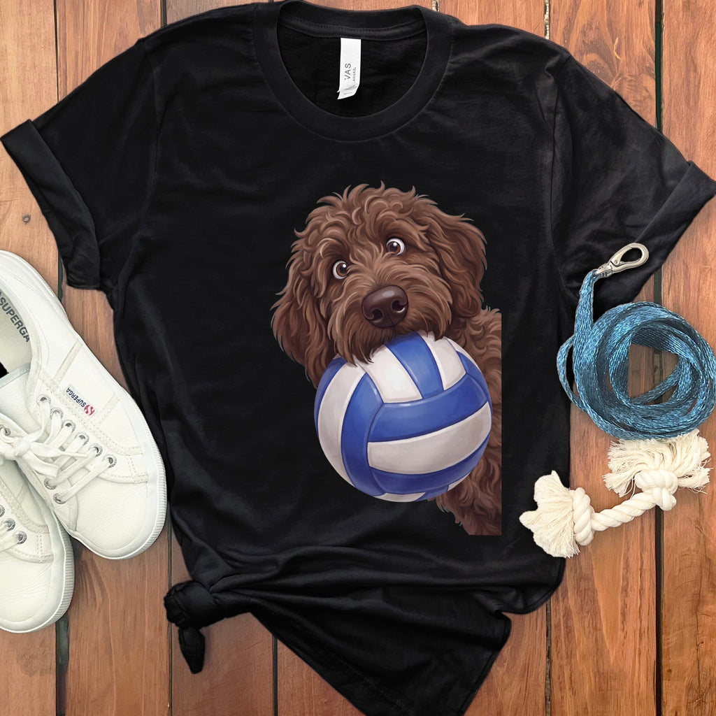 Chocolate Goldendoodle Volleyball T-Shirt in Black / S by Puppy Jo