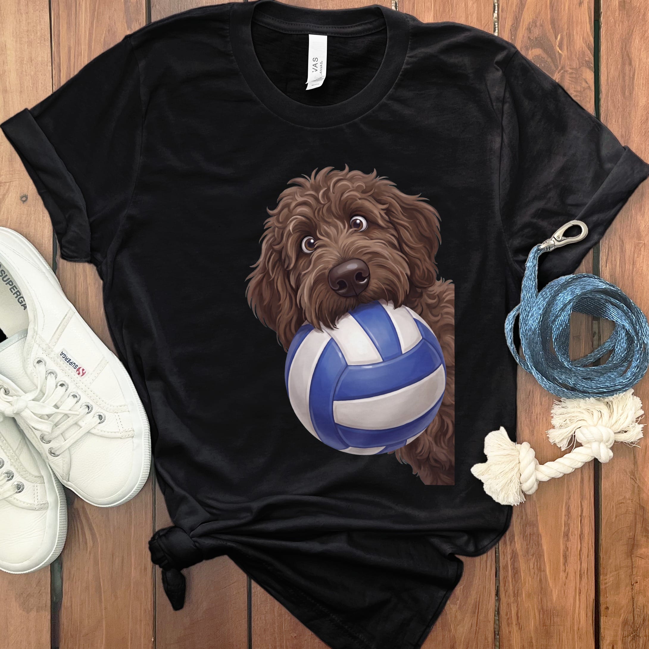 Chocolate Goldendoodle Volleyball T-Shirt in Black / S by Puppy Jo