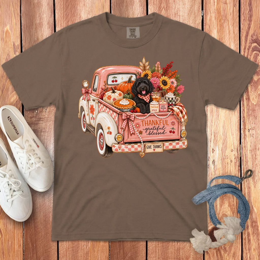 Black Goldendoodle Fall Truck Signature T-Shirt in Espresso / S by Puppy Jo