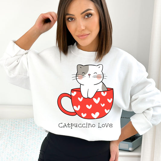 Cute Cats Catpuccino Love Valentine Sweatshirt - PuppyJo Sweatshirt