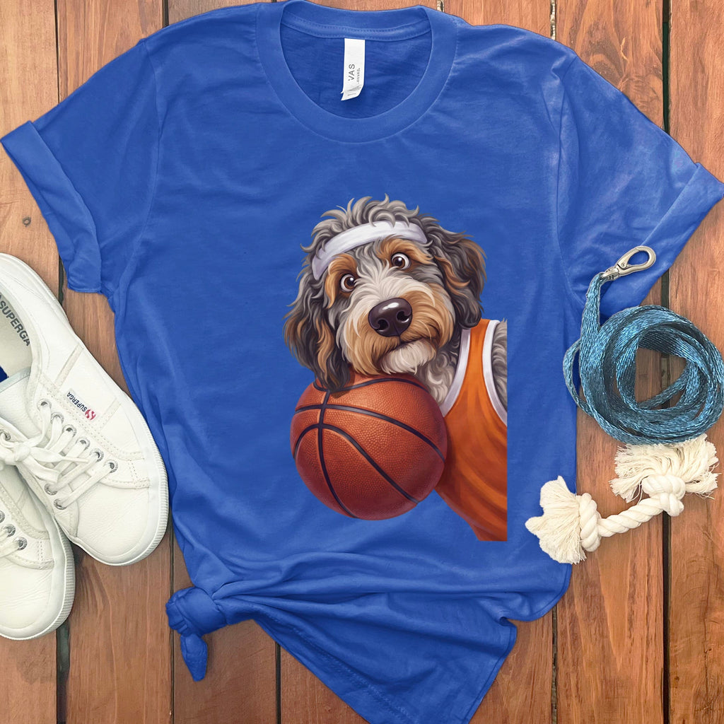 Aussiedoodle Basketball Player T-Shirt in True Royal / S by Puppy Jo