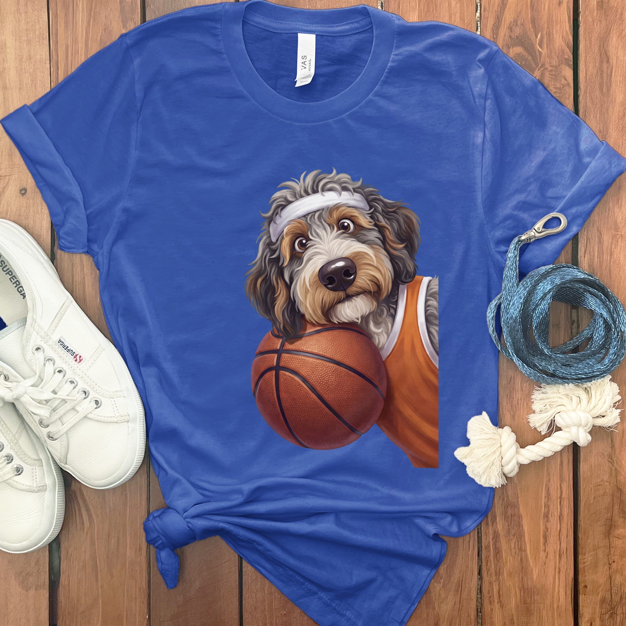 Aussiedoodle Basketball Player T-Shirt in True Royal / S by Puppy Jo