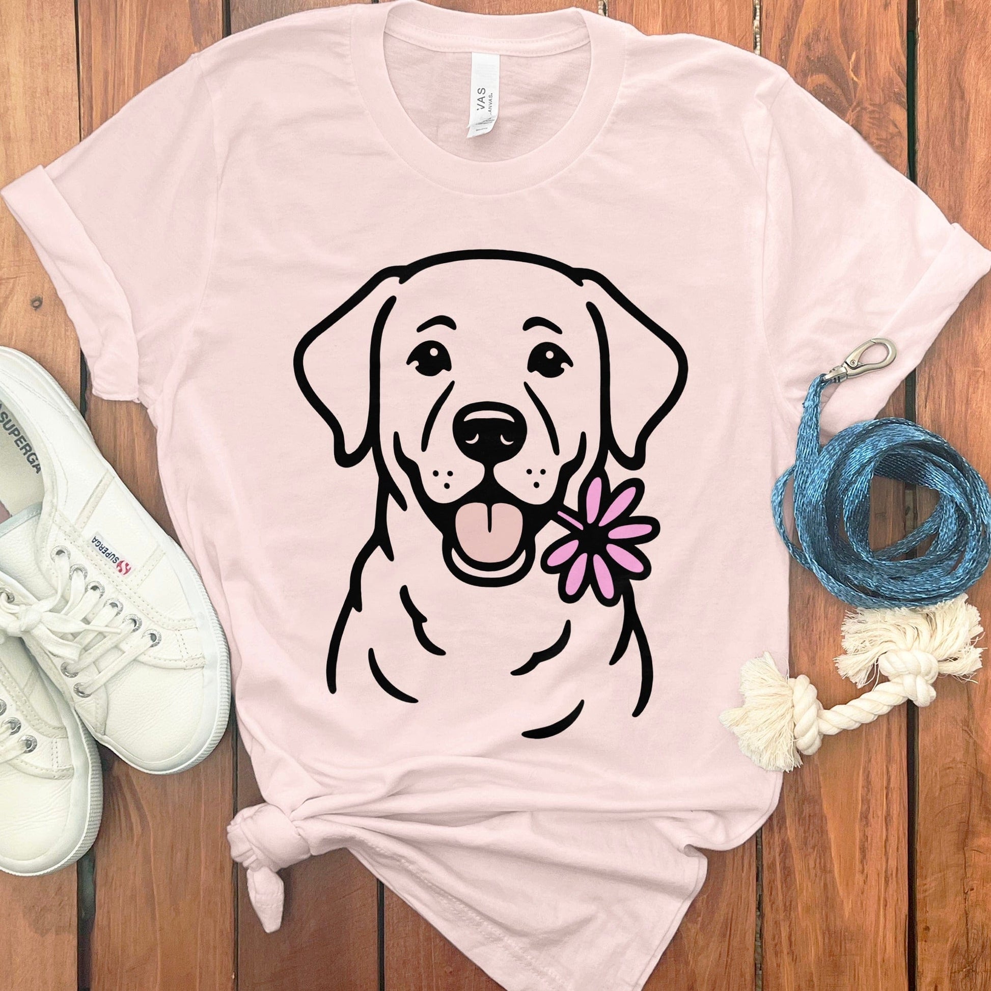 Cute Dog with Flower Graphic Pink T-shirt product