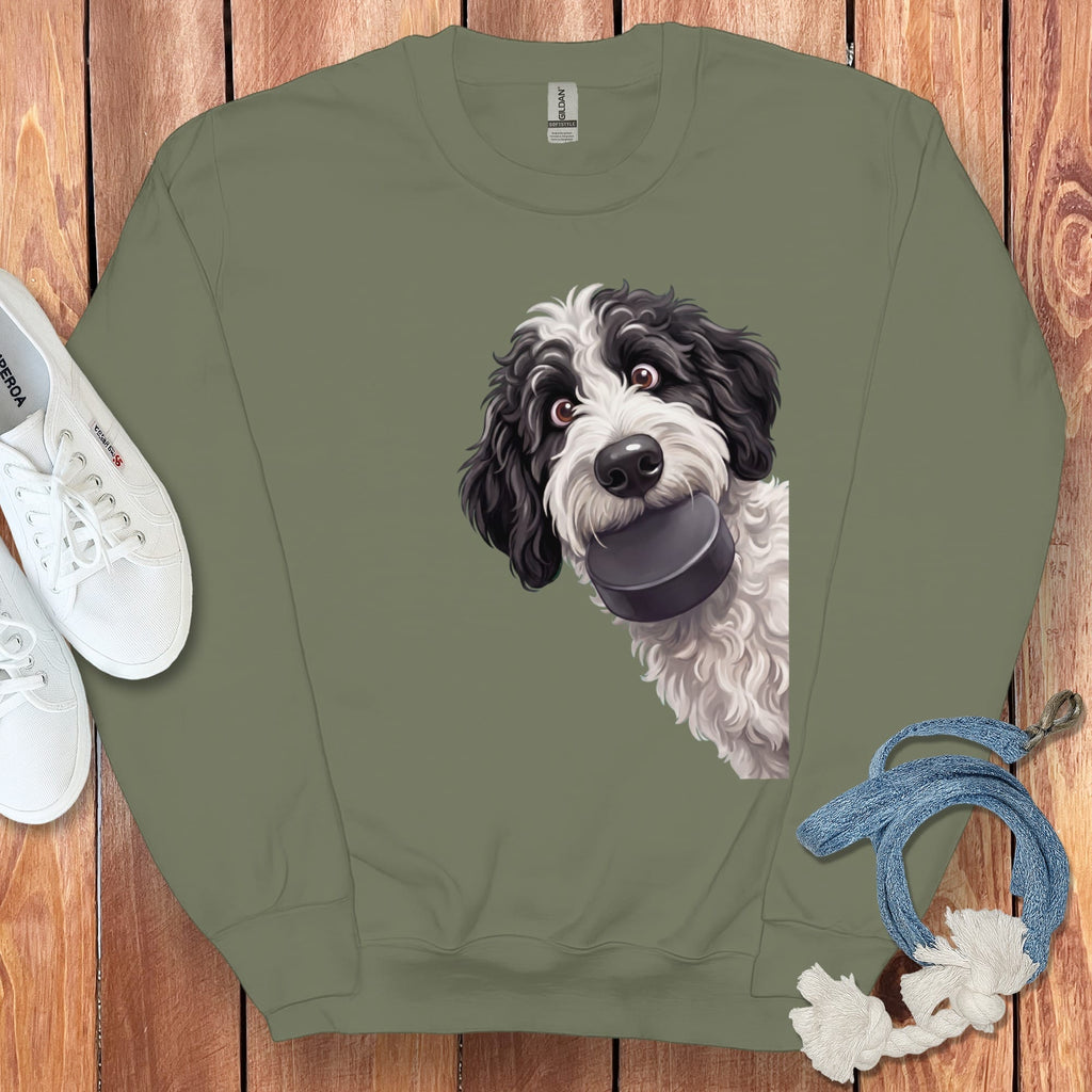 Sheepadoodle Hockey Puck Sweatshirt in Military Green / S by Puppy Jo