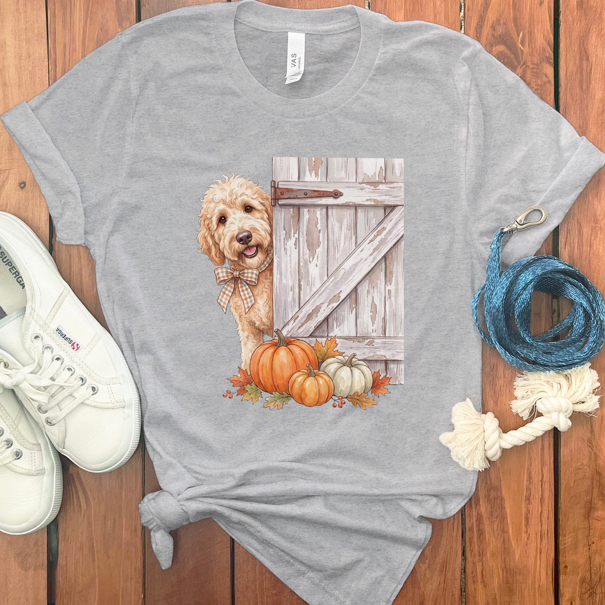 Cream Goldendoodle Barn Peeking T-Shirt in Athletic Heather / S by Puppy Jo