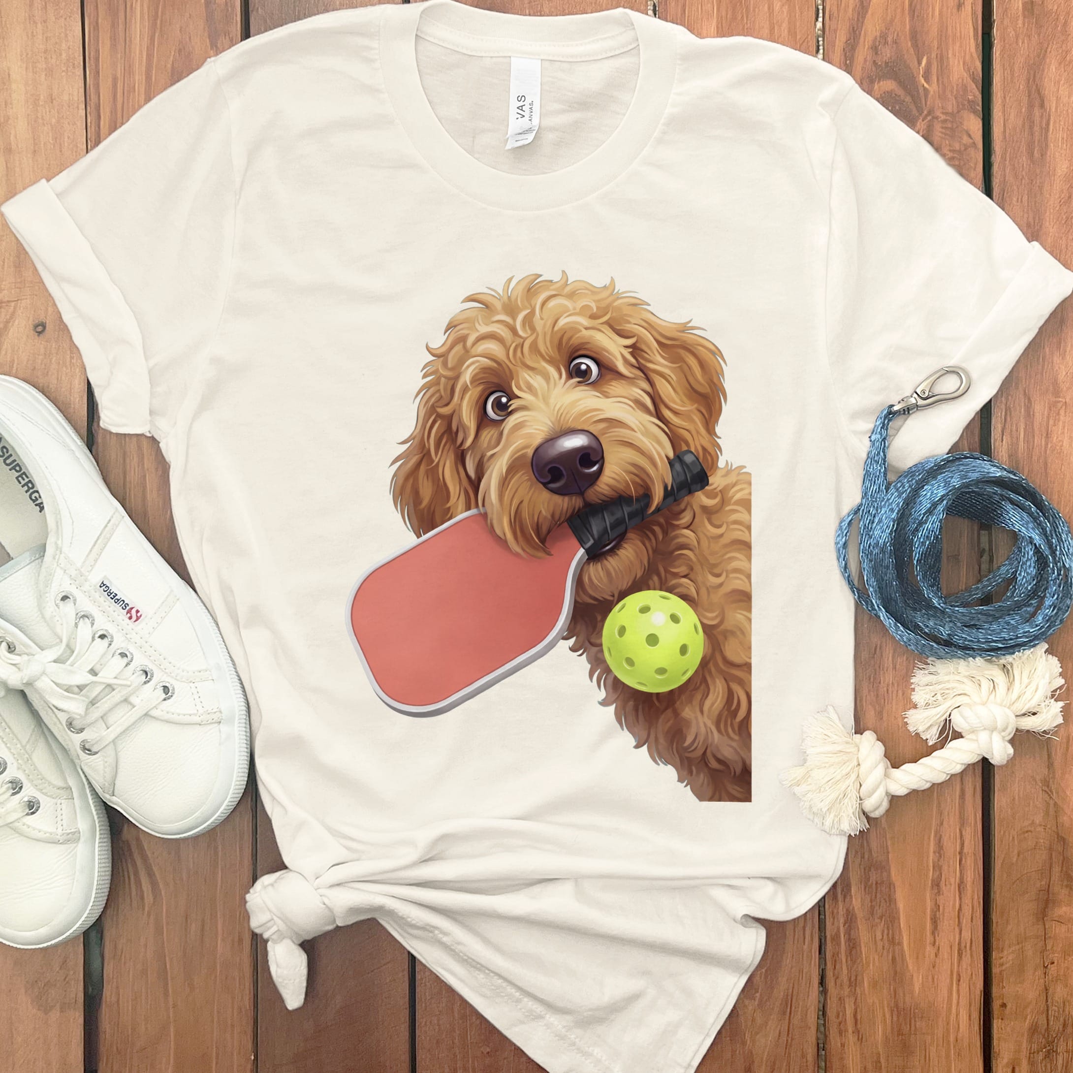 Apricot Goldendoodle Pickleball T-Shirt in Natural / S by Puppy Jo