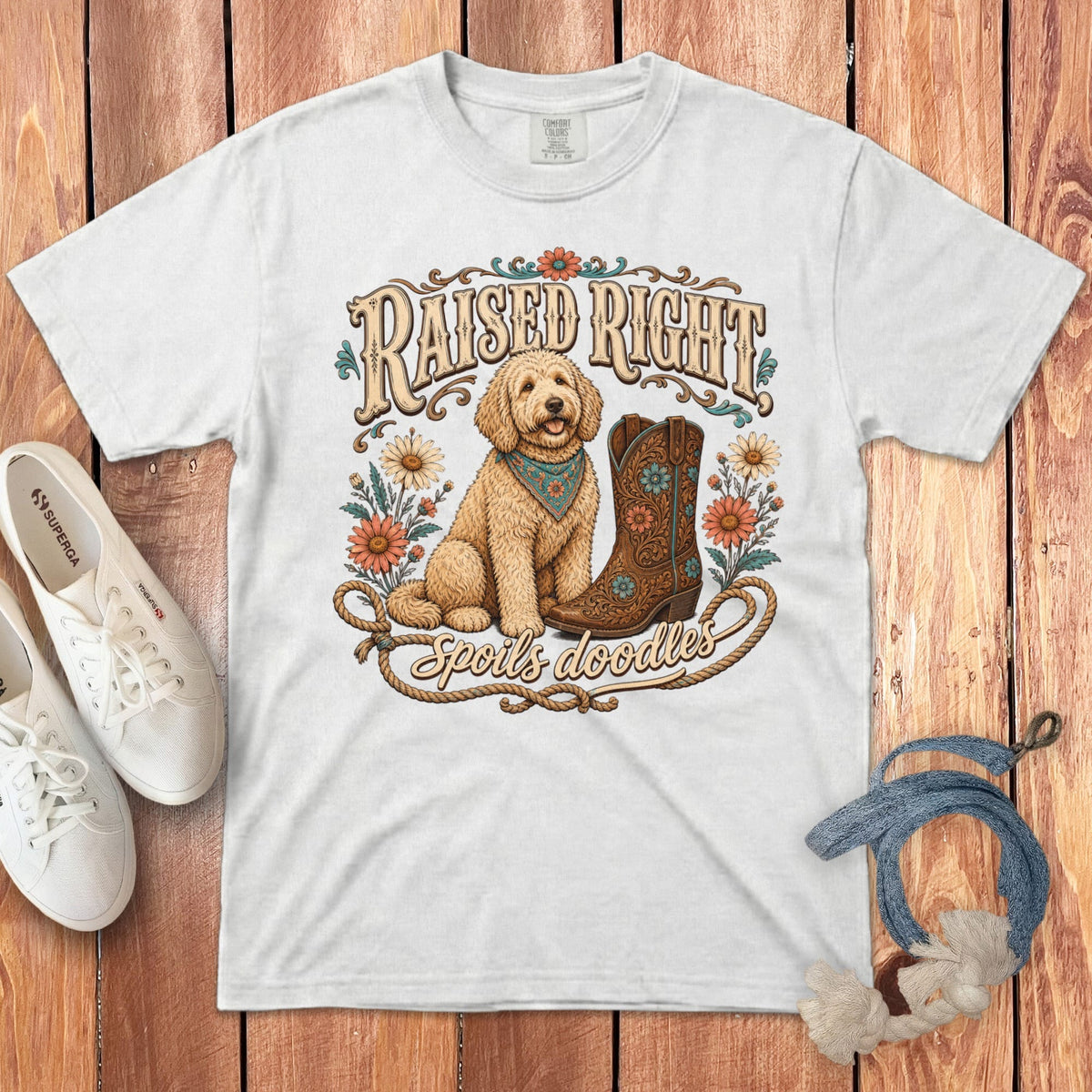 Goldendoodle Raised Signature T-Shirt in White / S by Puppy Jo