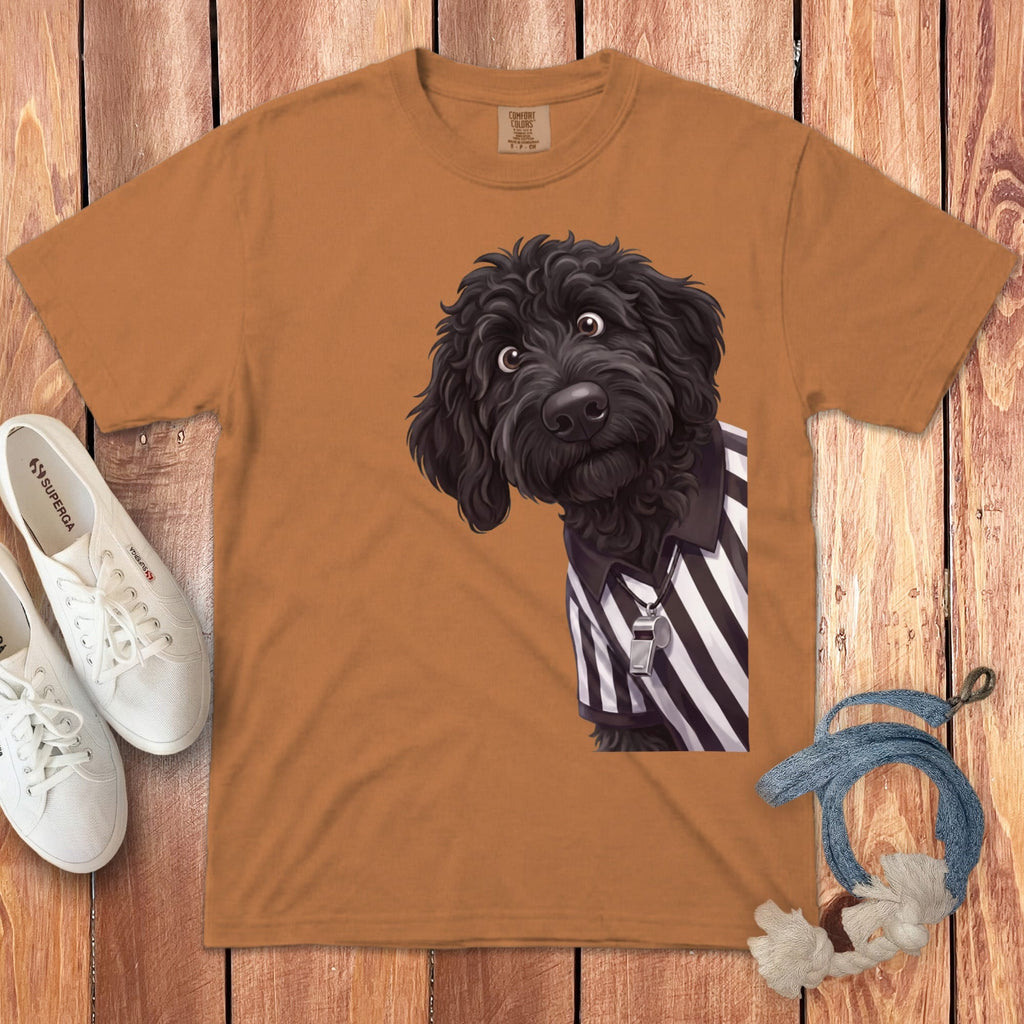 Black Goldendoodle Football Referee Signature T-Shirt in Yam / S by Puppy Jo