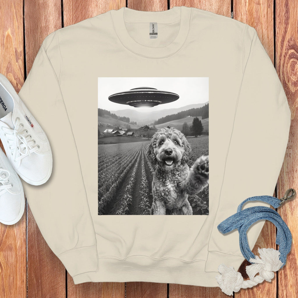 Alien Ship Visits Dog on Farm Sweatshirt