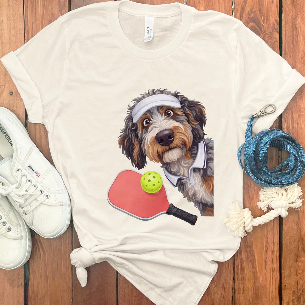 Aussiedoodle Pickleball Player T-Shirt in Natural / S by Puppy Jo