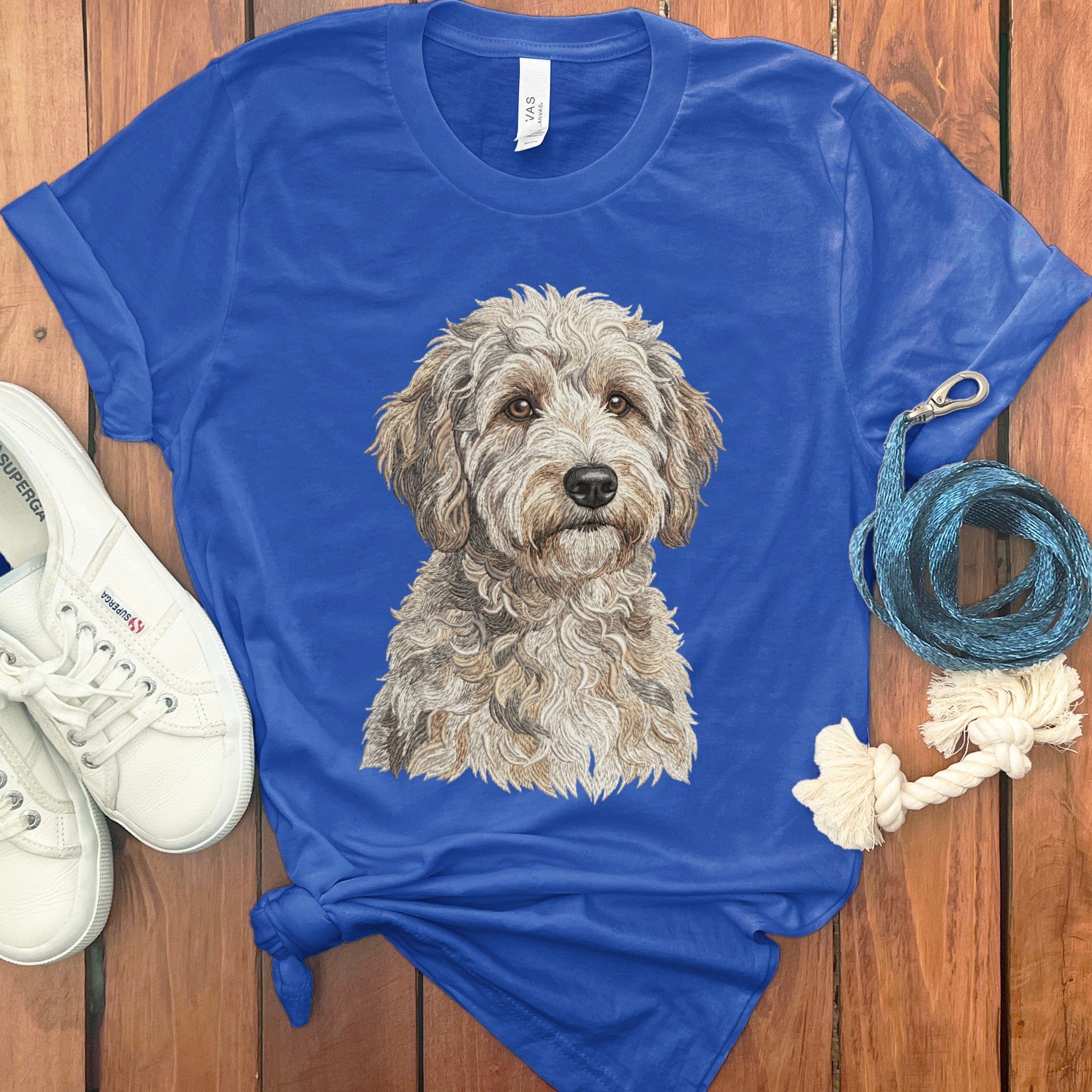 Gray Doodle Dog Illustration Blue Shirt for Pet Lovers