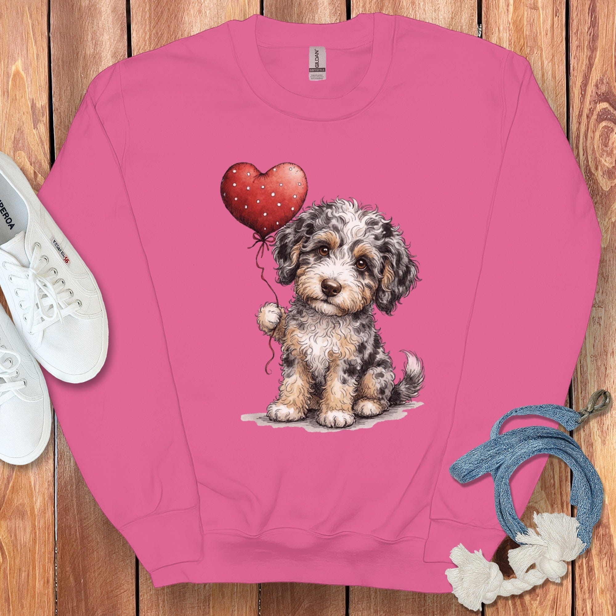 Adorable Puppy with Heart Balloon Sweatshirt