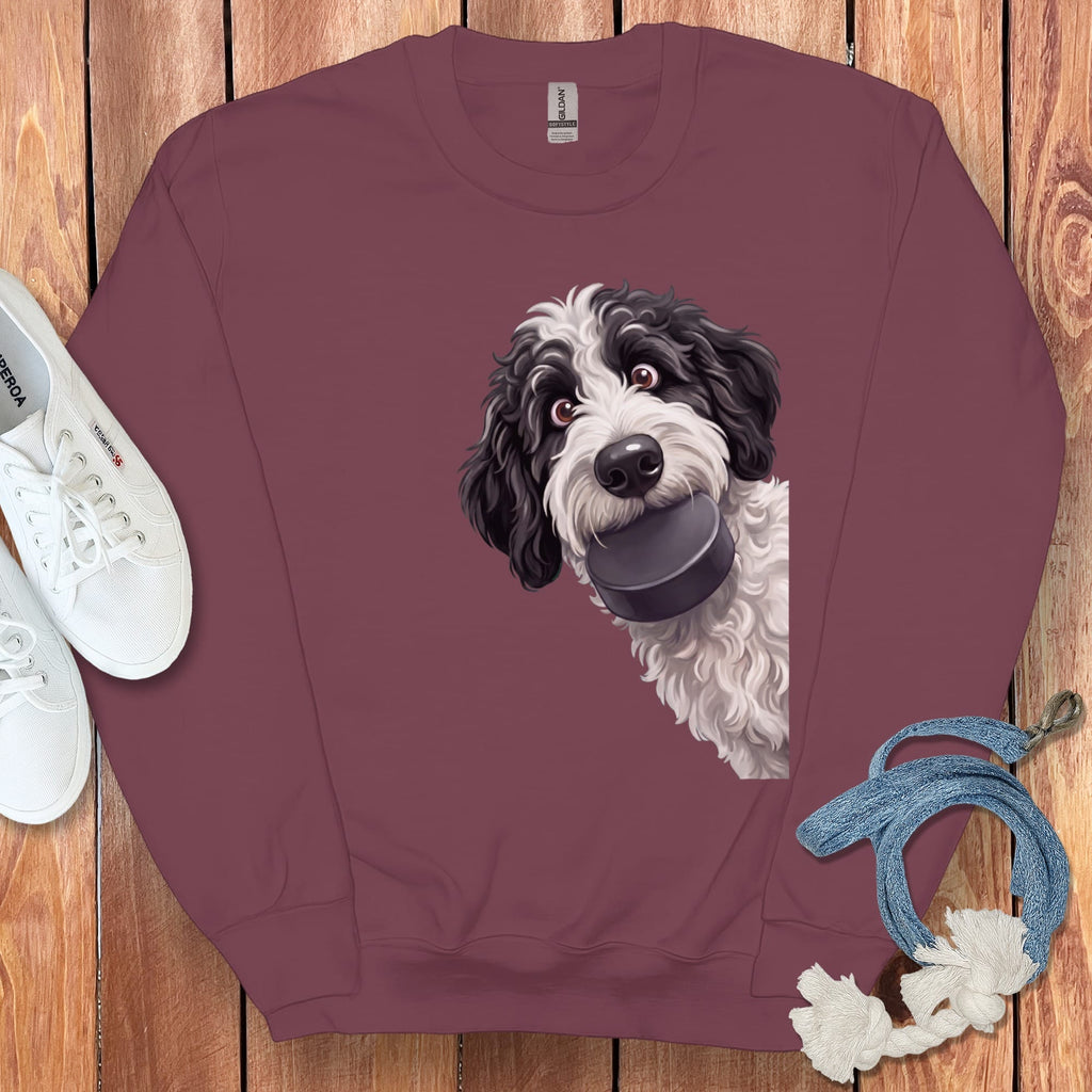 Sheepadoodle Hockey Puck Sweatshirt in Maroon / S by Puppy Jo