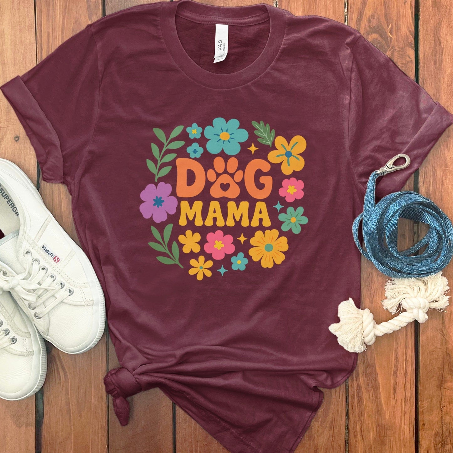 Dog Mama Floral Design Round Print T-Shirt product type