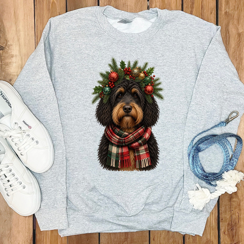 Phantom Goldendoodle Holiday Crown Sweatshirt in Sport Grey / S by Puppy Jo
