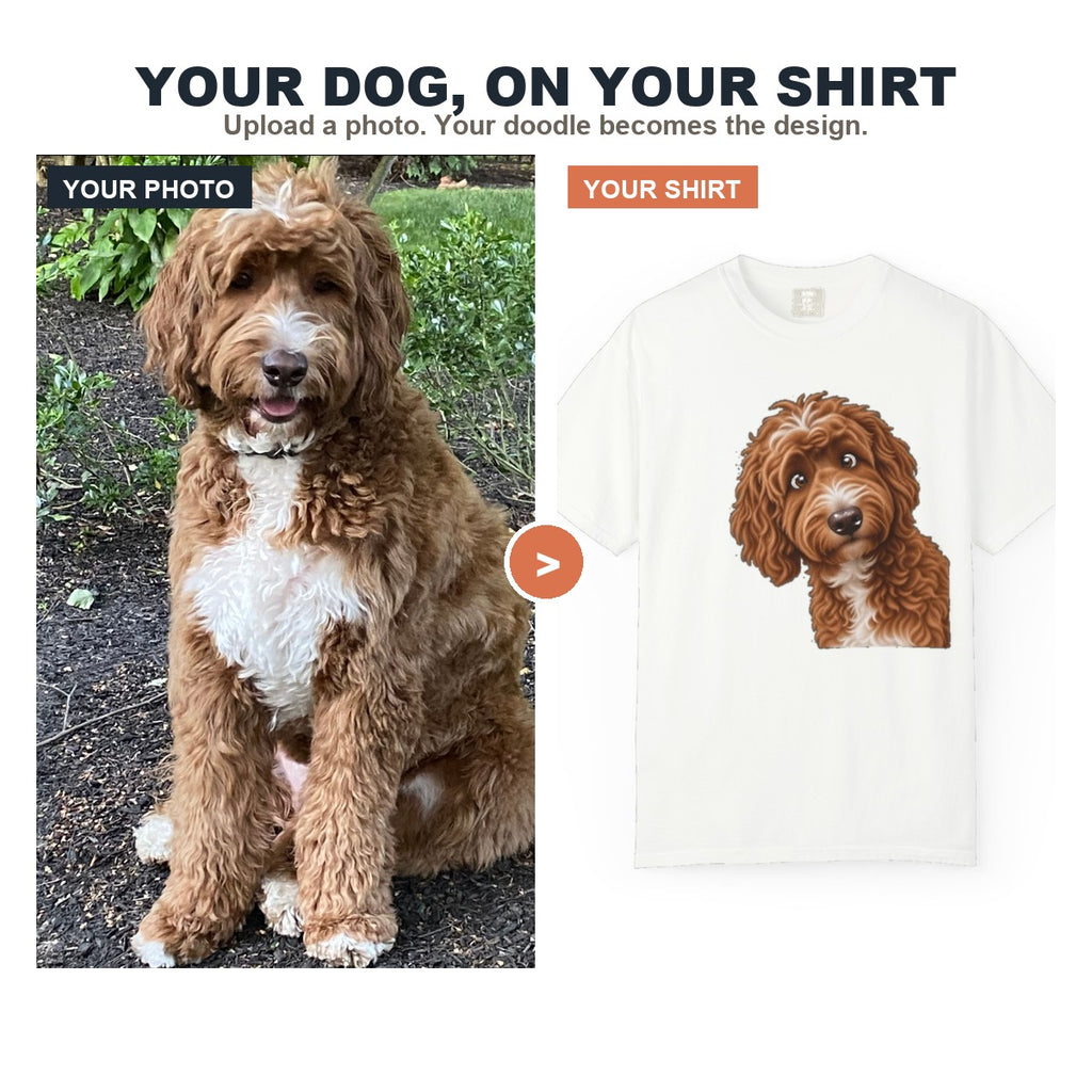 Your dog's photo beside the finished Puppy Jo shirt design