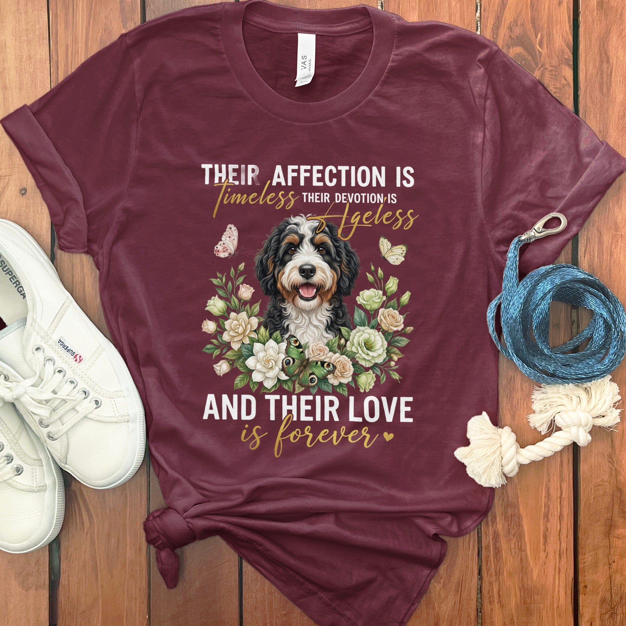 Bernedoodle Affection T-Shirt in Maroon / M by Puppy Jo