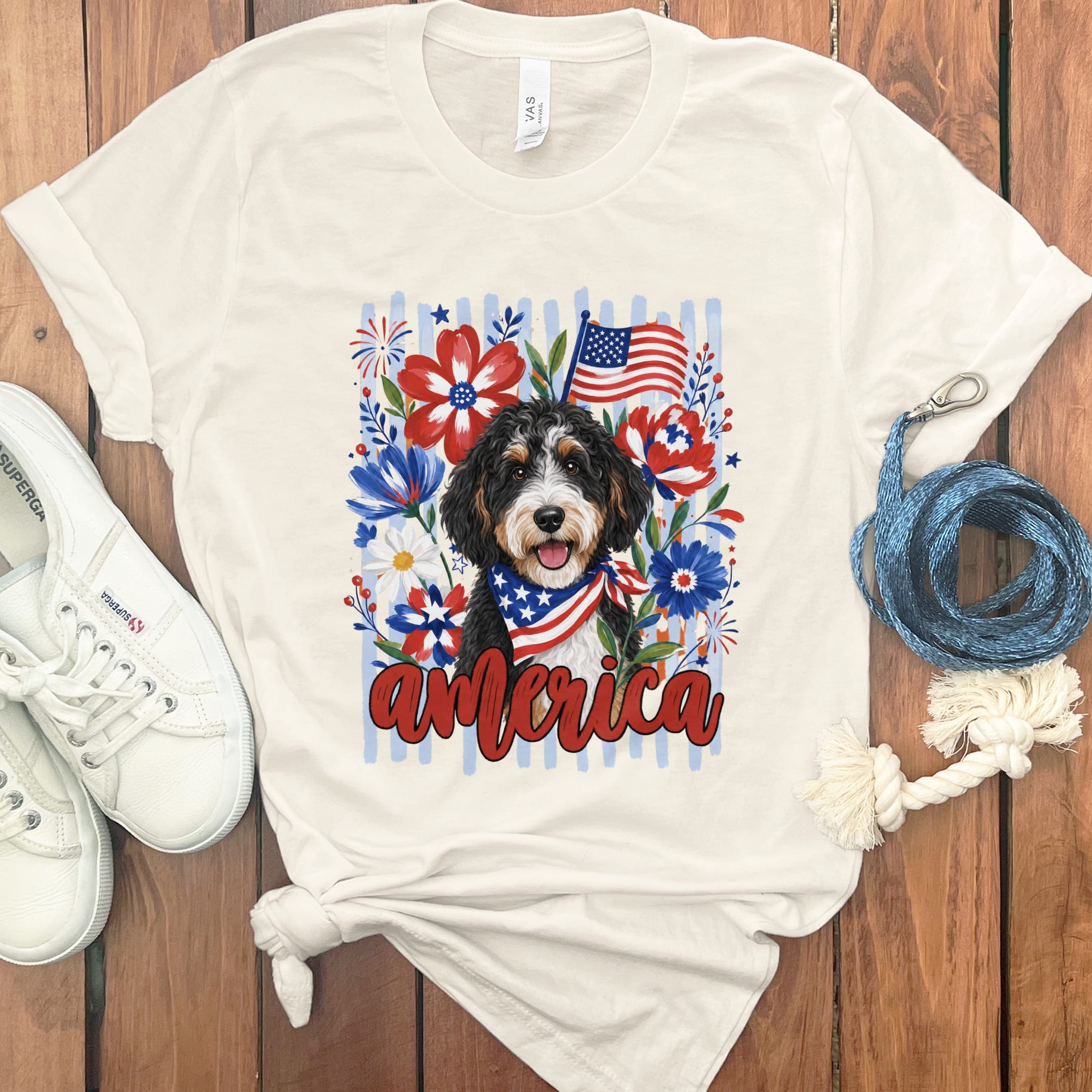 Bernedoodle America T-Shirt in Natural / S by Puppy Jo