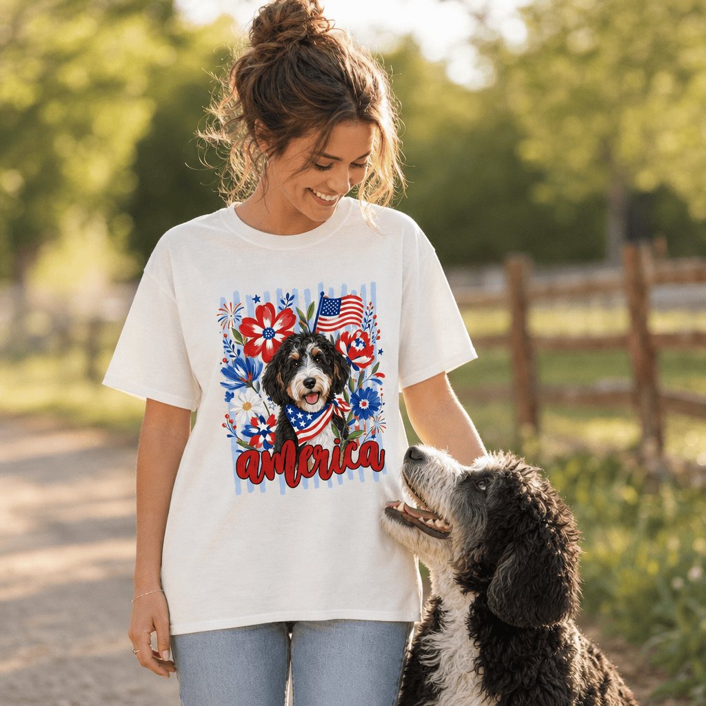 Bernedoodle America T-Shirt in by Puppy Jo