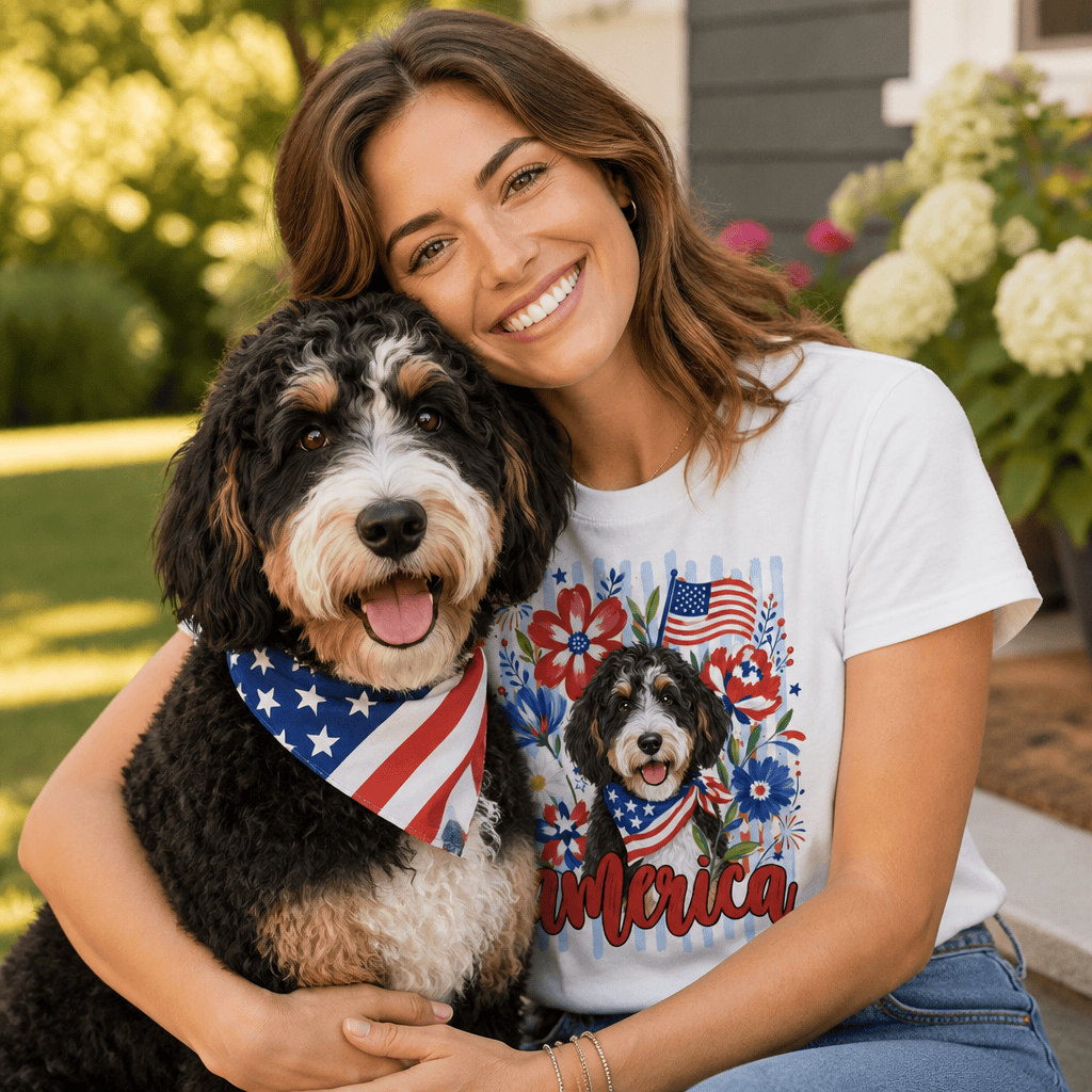 Bernedoodle America T-Shirt in by Puppy Jo