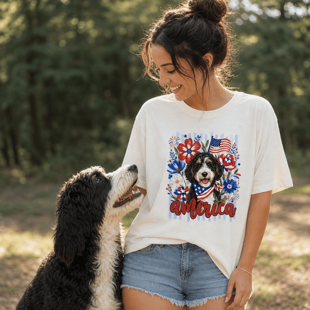 Bernedoodle America T-Shirt in by Puppy Jo