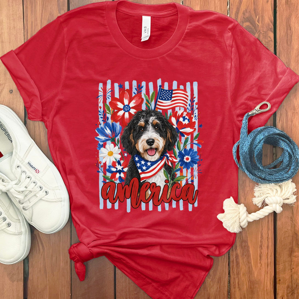 Bernedoodle America T-Shirt in Red / S by Puppy Jo
