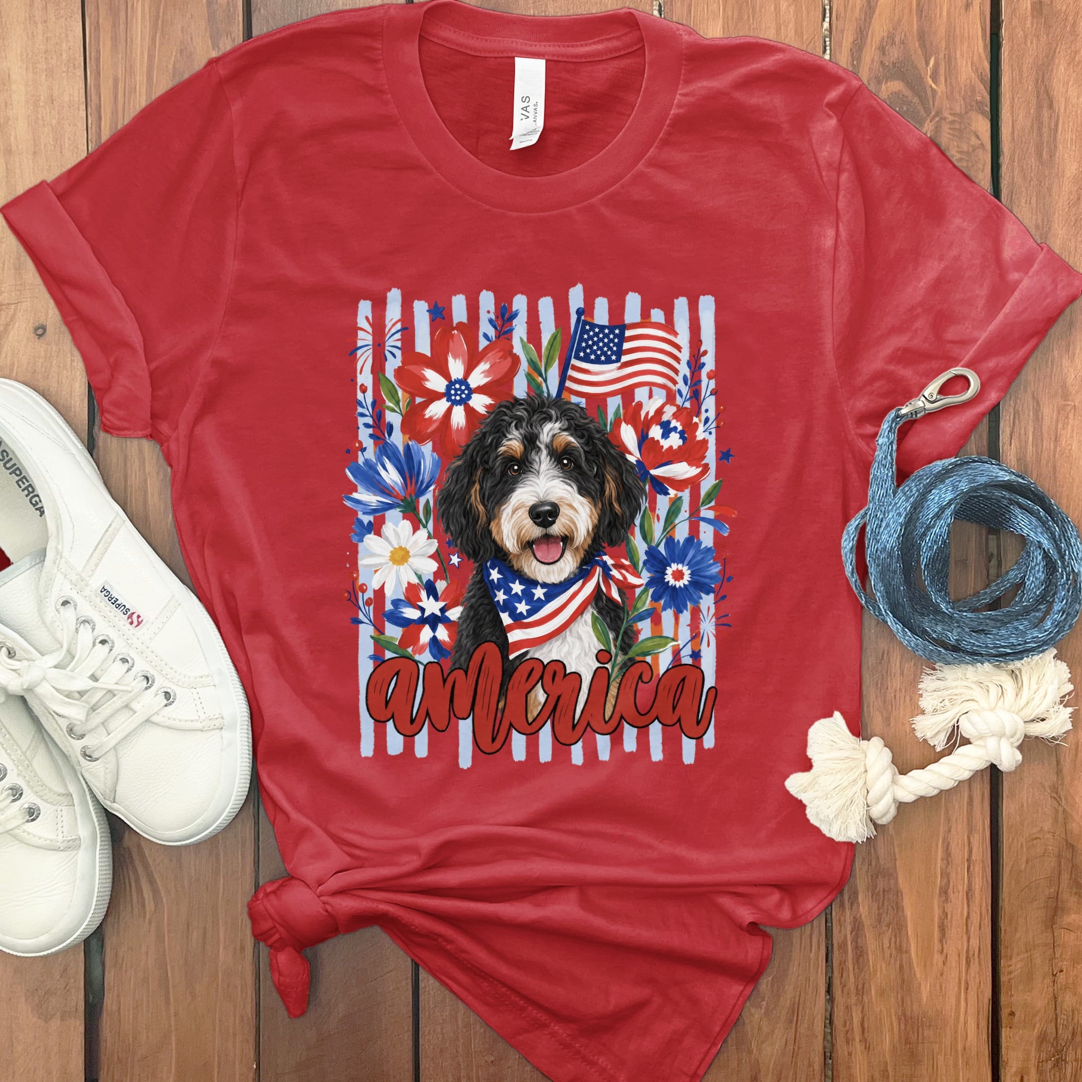 Bernedoodle America T-Shirt in Red / S by Puppy Jo