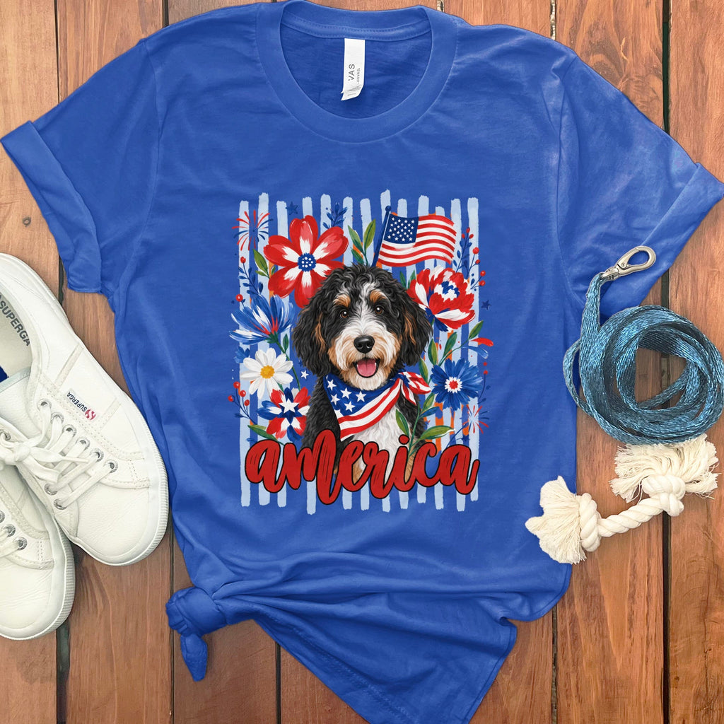 Bernedoodle America T-Shirt in True Royal / S by Puppy Jo