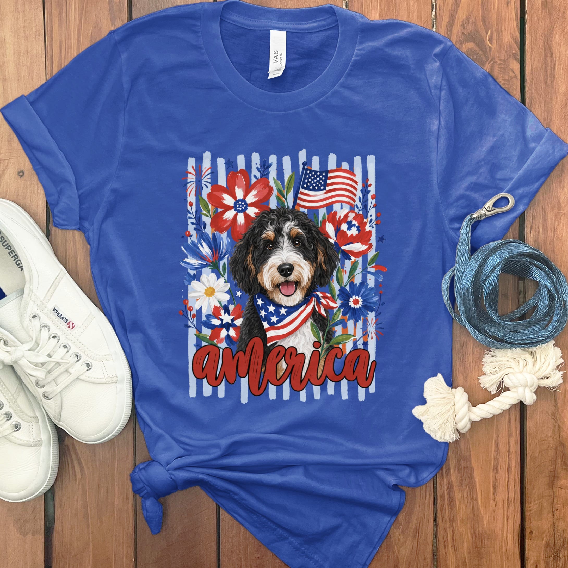 Bernedoodle America T-Shirt in True Royal / S by Puppy Jo