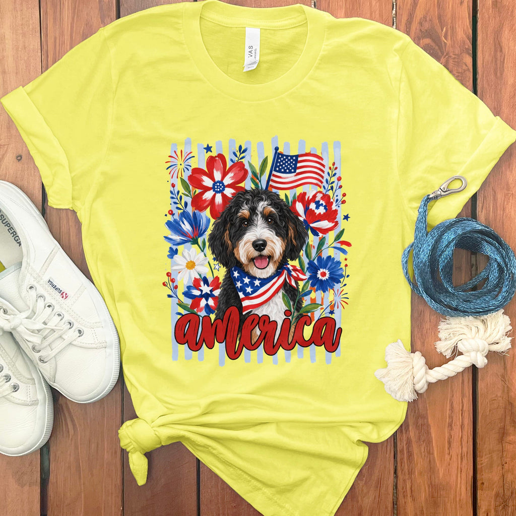 Bernedoodle America T-Shirt in Yellow / S by Puppy Jo