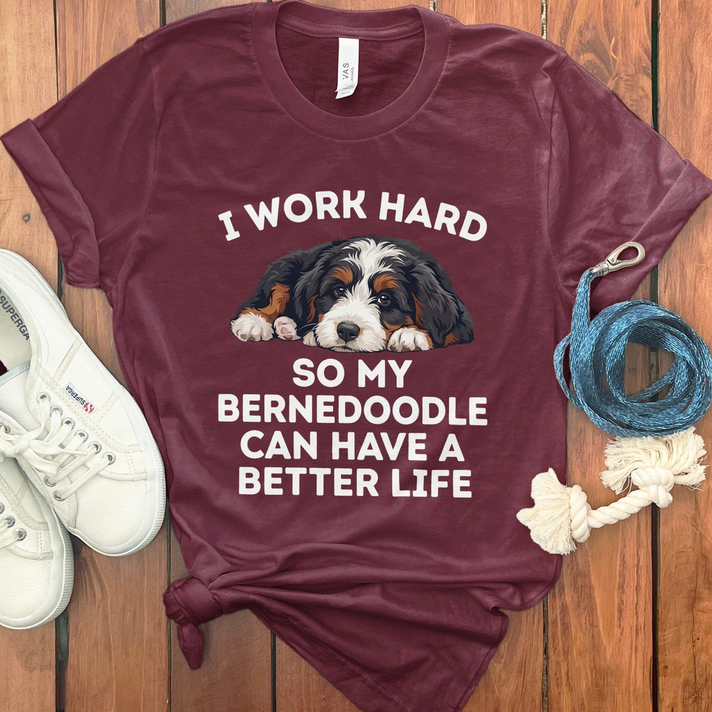 Bernedoodle Better Life Dog T-Shirt in Maroon / S by Puppy Jo