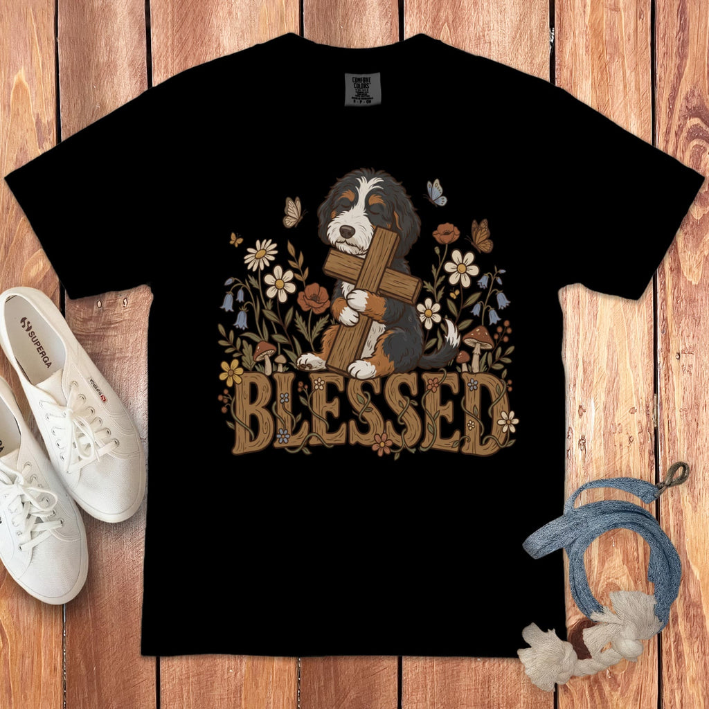 Bernedoodle Blessed Signature T-Shirt in Black / S by Puppy Jo