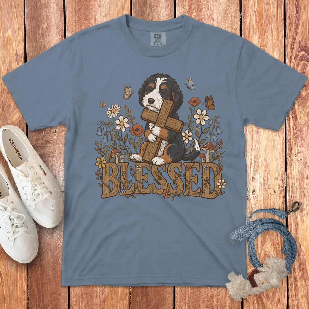 Bernedoodle Blessed Signature T-Shirt in Blue Jean / S by Puppy Jo