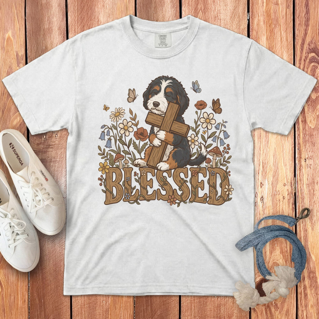 Bernedoodle Blessed Signature T-Shirt in White / S by Puppy Jo