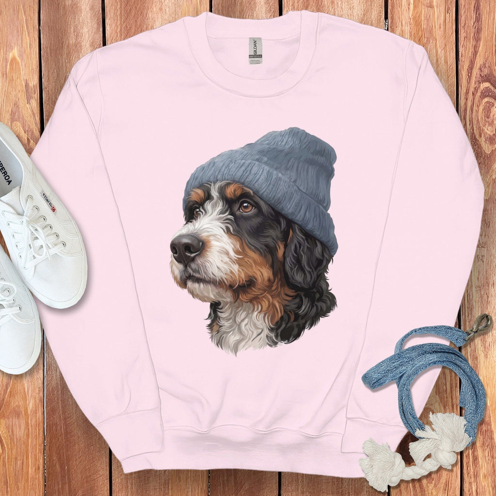 Bernedoodle Blue Cap Sweatshirt in Light Pink / M / Sweatshirts by Puppy Jo