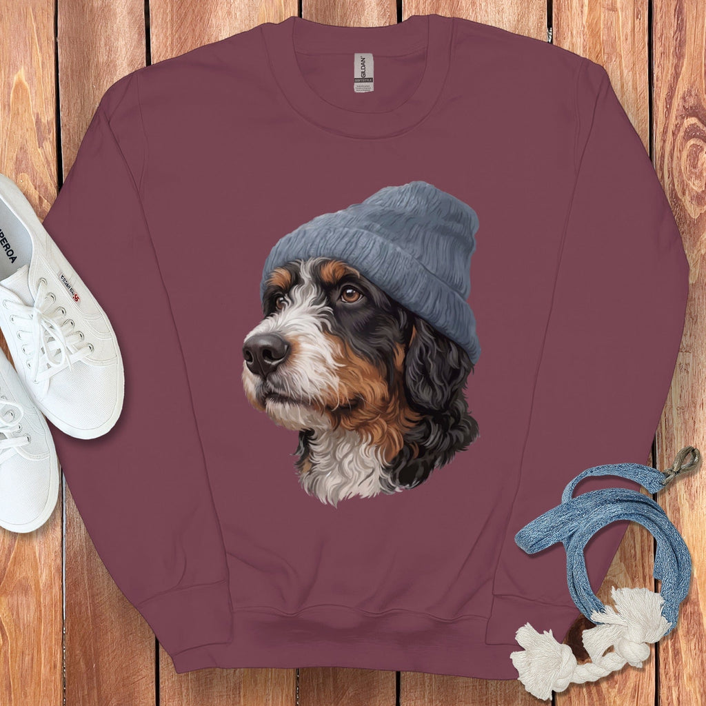 Bernedoodle Blue Cap Sweatshirt in Maroon / M / Sweatshirts #1 by Puppy Jo