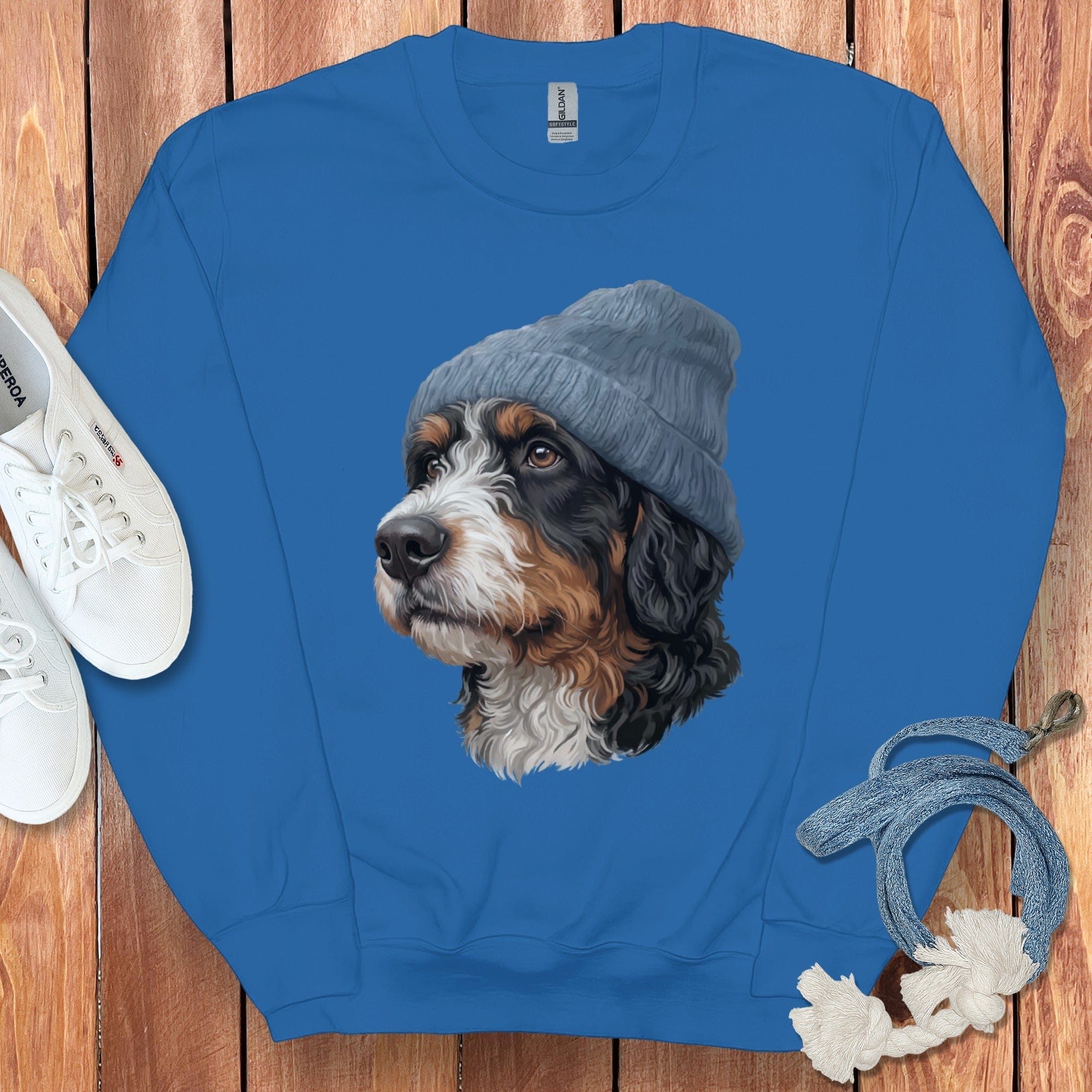Bernedoodle Blue Cap Sweatshirt in Royal / M / Sweatshirts #1 by Puppy Jo