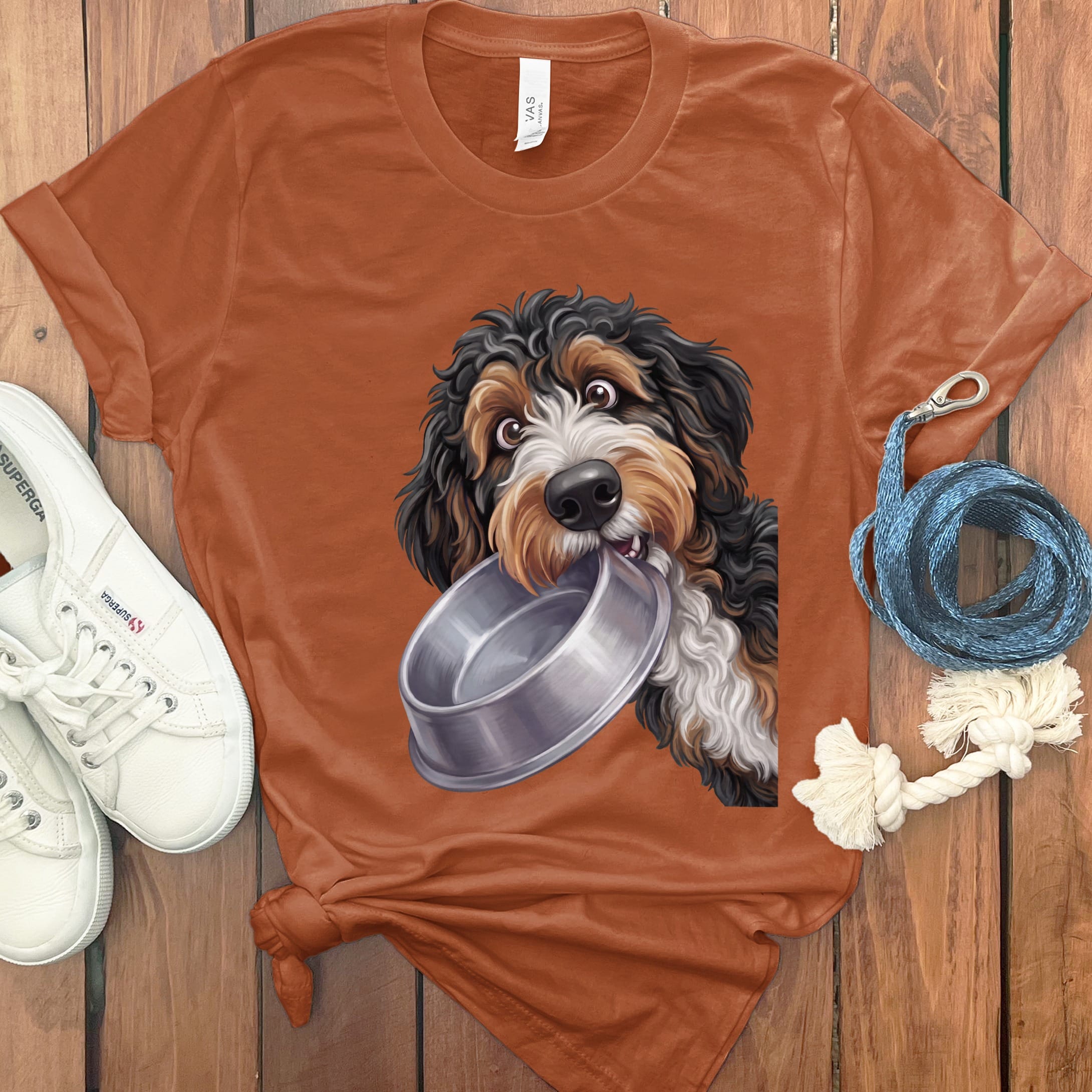 Bernedoodle Bowl T-Shirt in Autumn / S by Puppy Jo