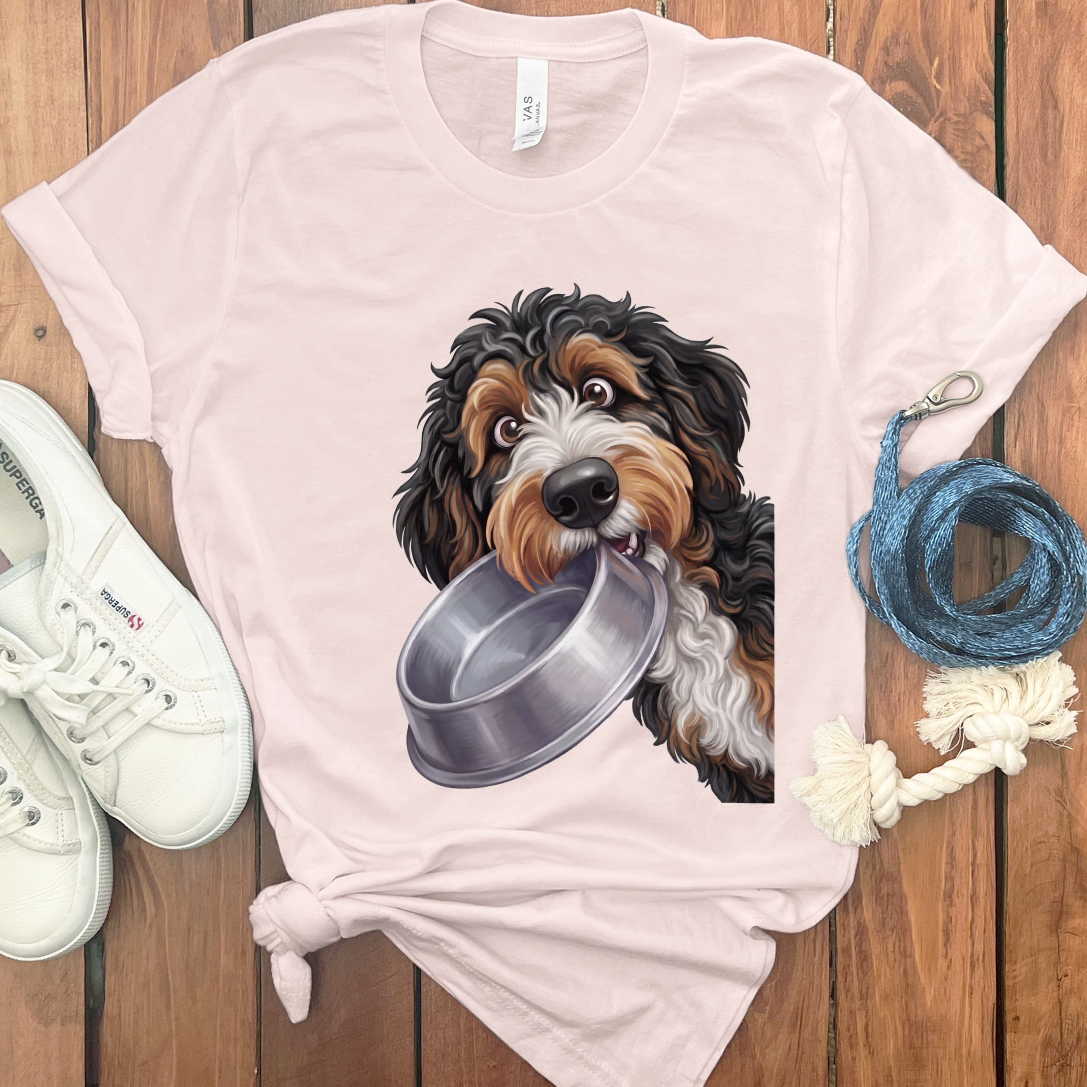Bernedoodle Bowl T-Shirt in Soft Pink / S by Puppy Jo