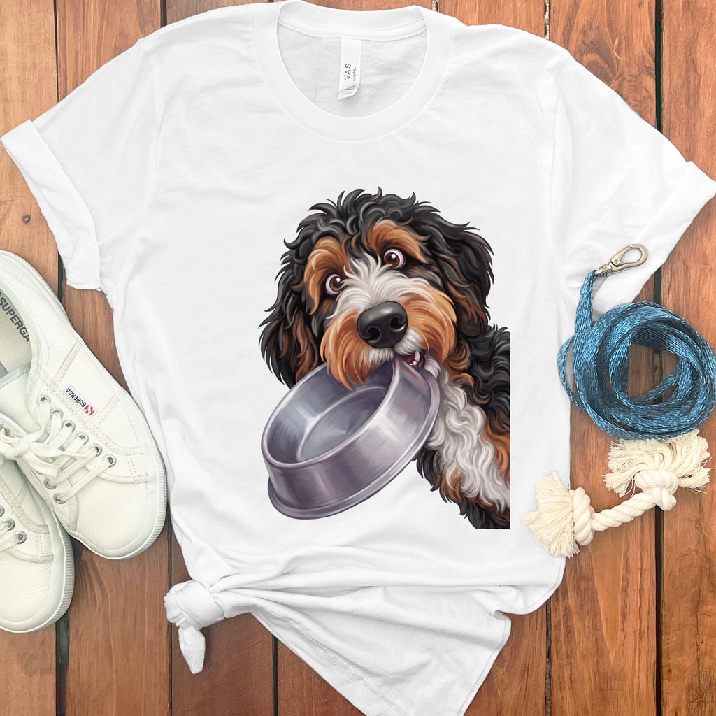 Bernedoodle Bowl T-Shirt in White / S by Puppy Jo