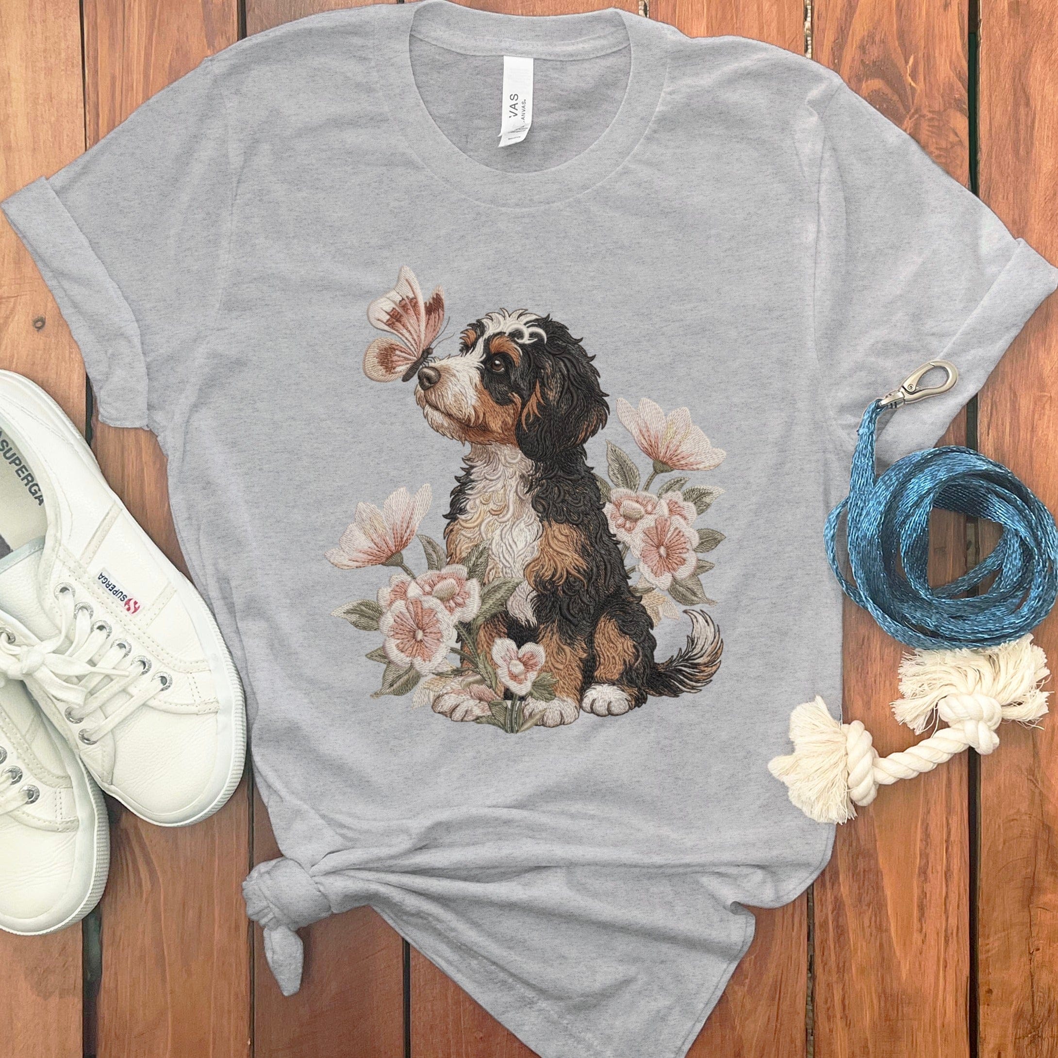 Bernedoodle Butterfly Kiss T-Shirt in Athletic Heather / M by Puppy Jo