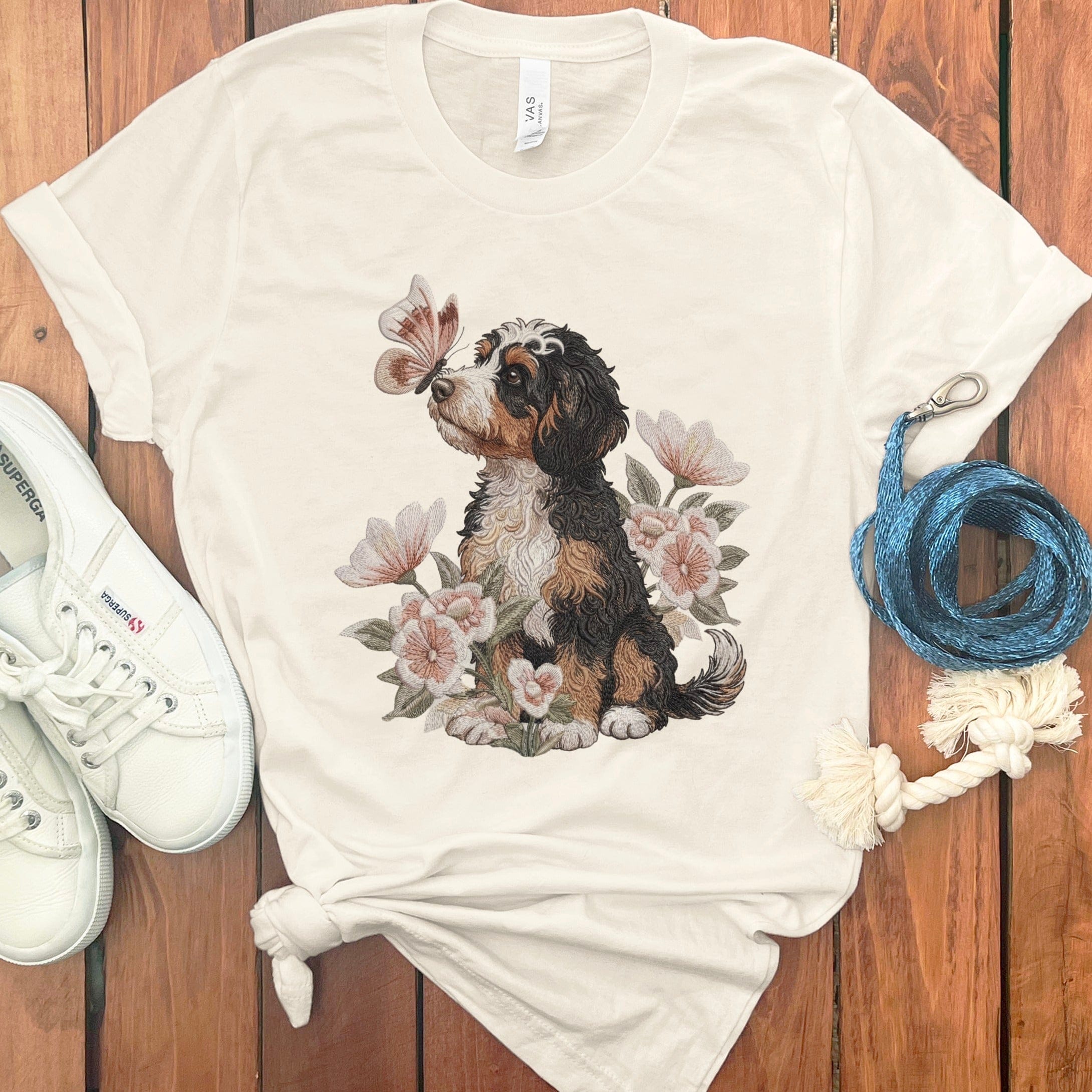 Bernedoodle Butterfly Kiss T-Shirt in Natural / M by Puppy Jo