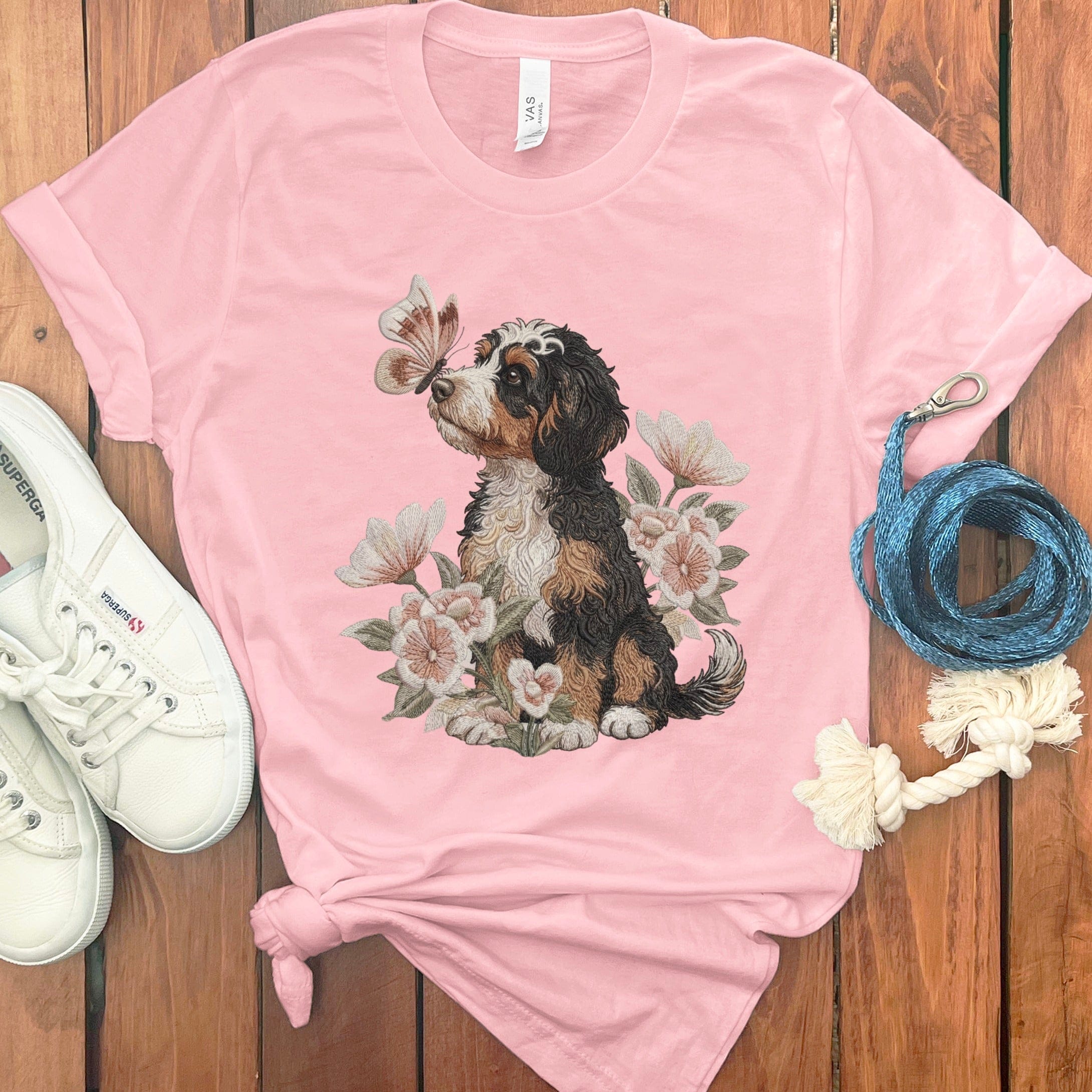 Bernedoodle Butterfly Kiss T-Shirt in Pink / M by Puppy Jo