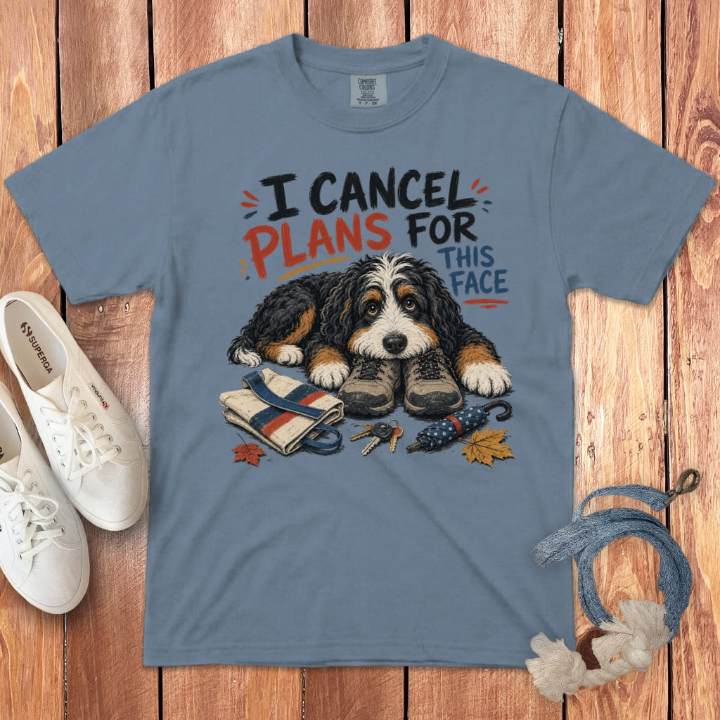 Bernedoodle Cancel Plans Signature T-Shirt in Blue Jean / S by Puppy Jo
