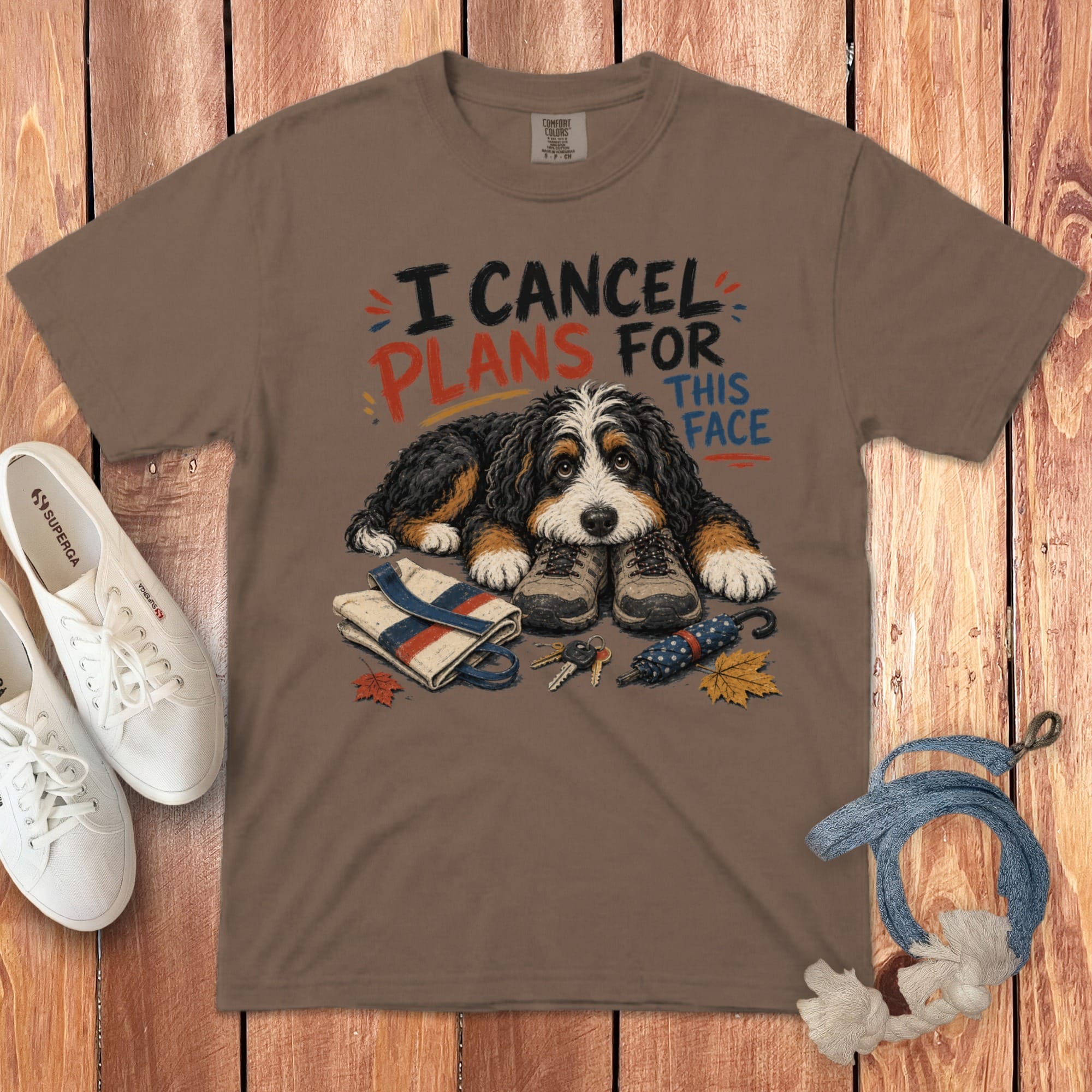 Bernedoodle Cancel Plans Signature T-Shirt in Espresso / S by Puppy Jo