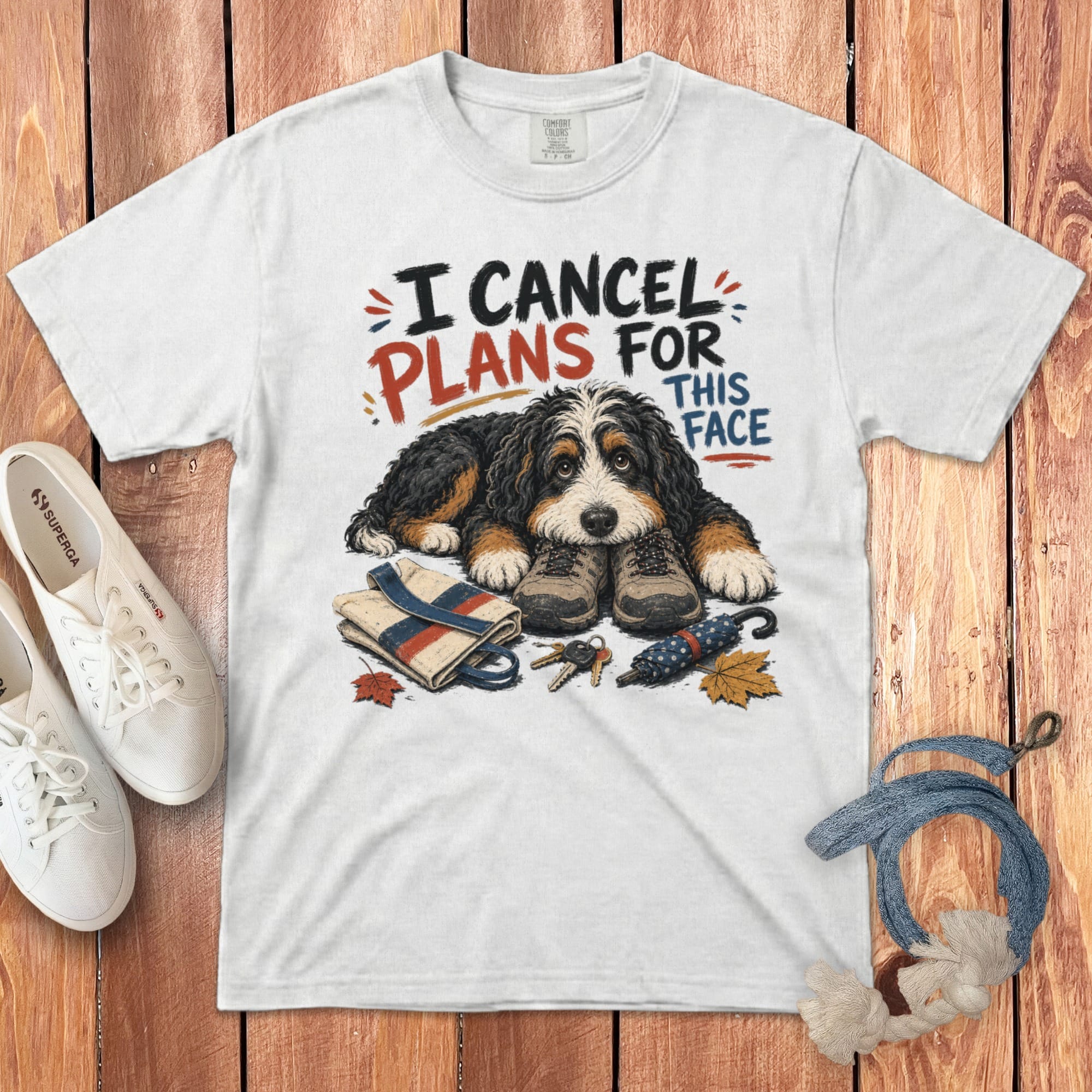 Bernedoodle Cancel Plans Signature T-Shirt in White / S by Puppy Jo
