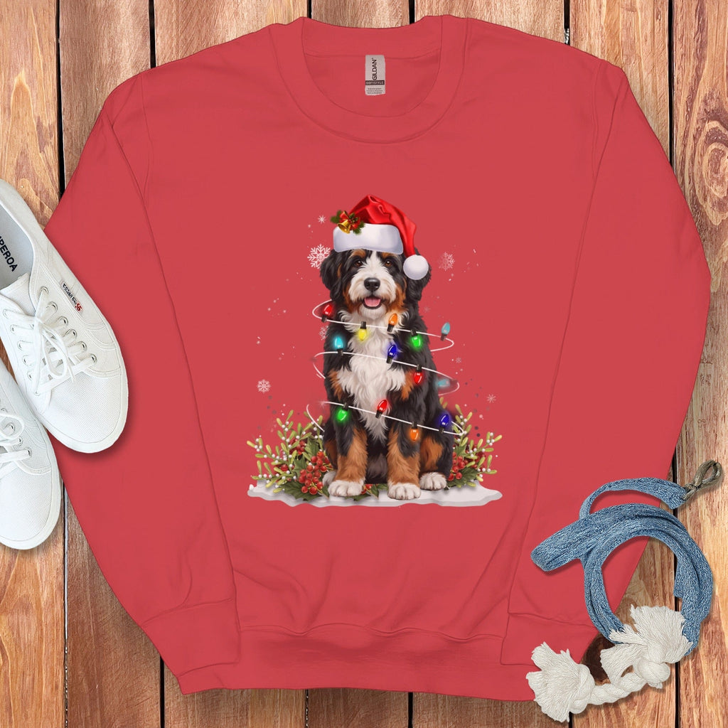 Bernedoodle Christmas Light Sweatshirt in Red / S by Puppy Jo