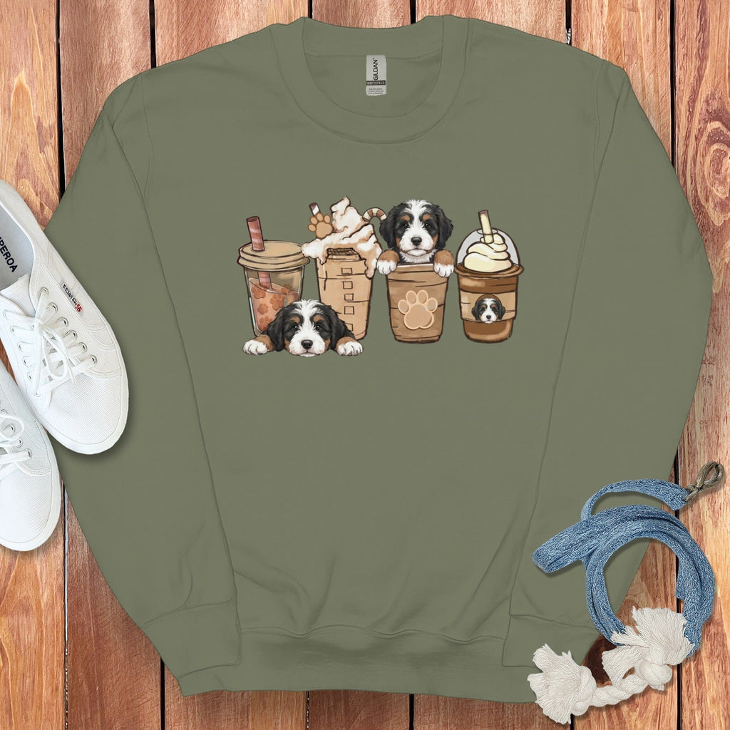 Bernedoodle Coffee Sweatshirt in Military Green / S by Puppy Jo