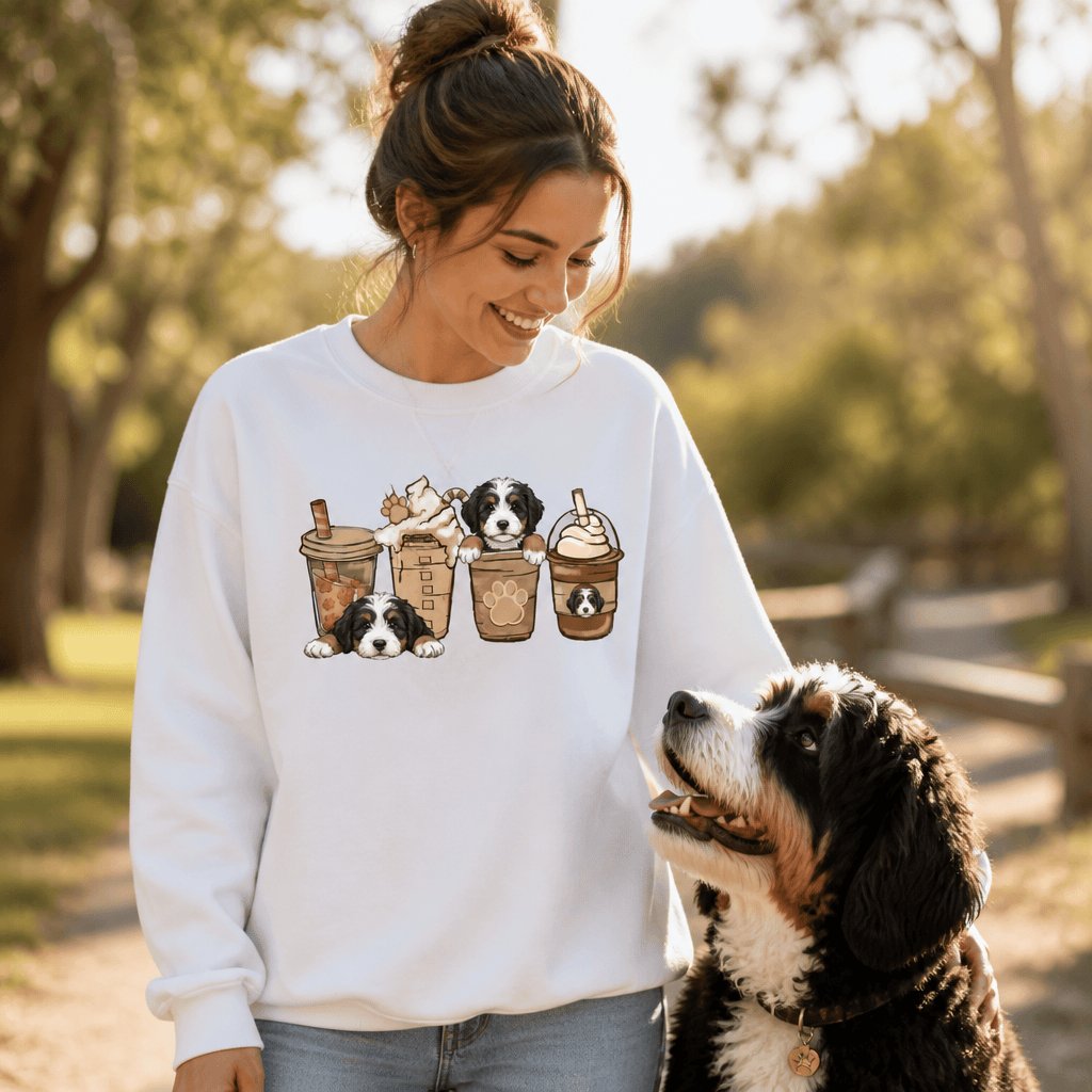 Bernedoodle Coffee Sweatshirt in by Puppy Jo