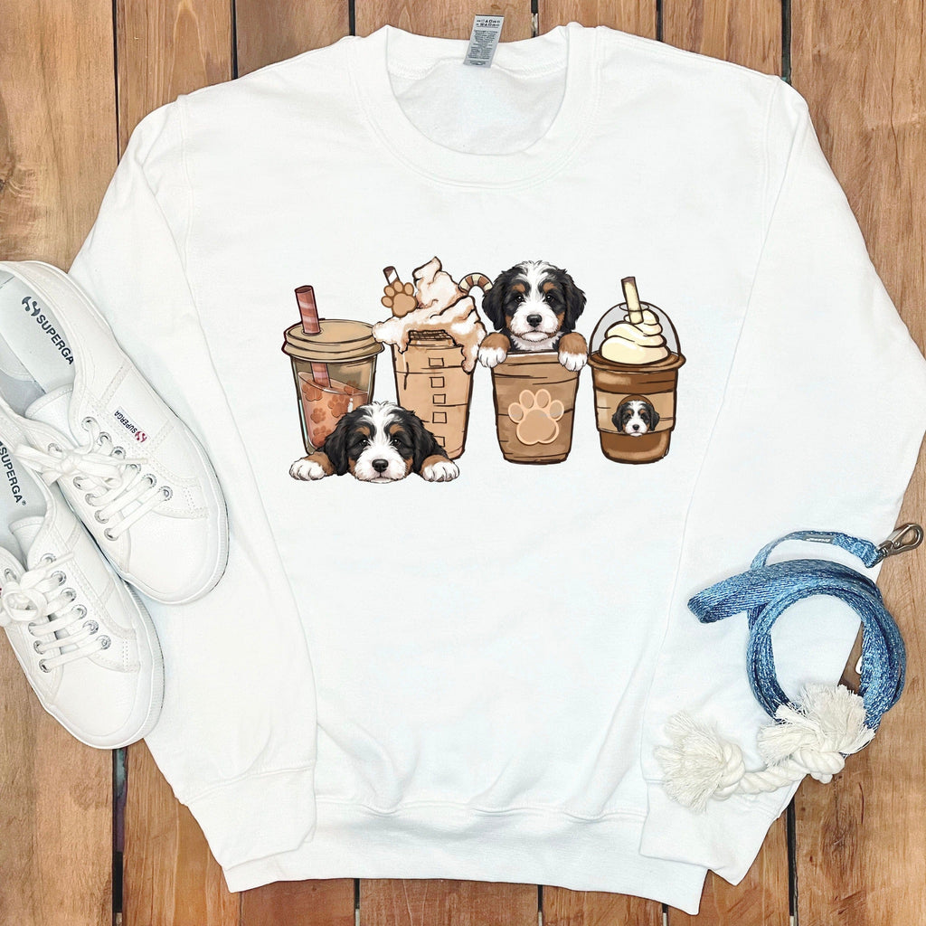 Bernedoodle Coffee Sweatshirt in White / S by Puppy Jo